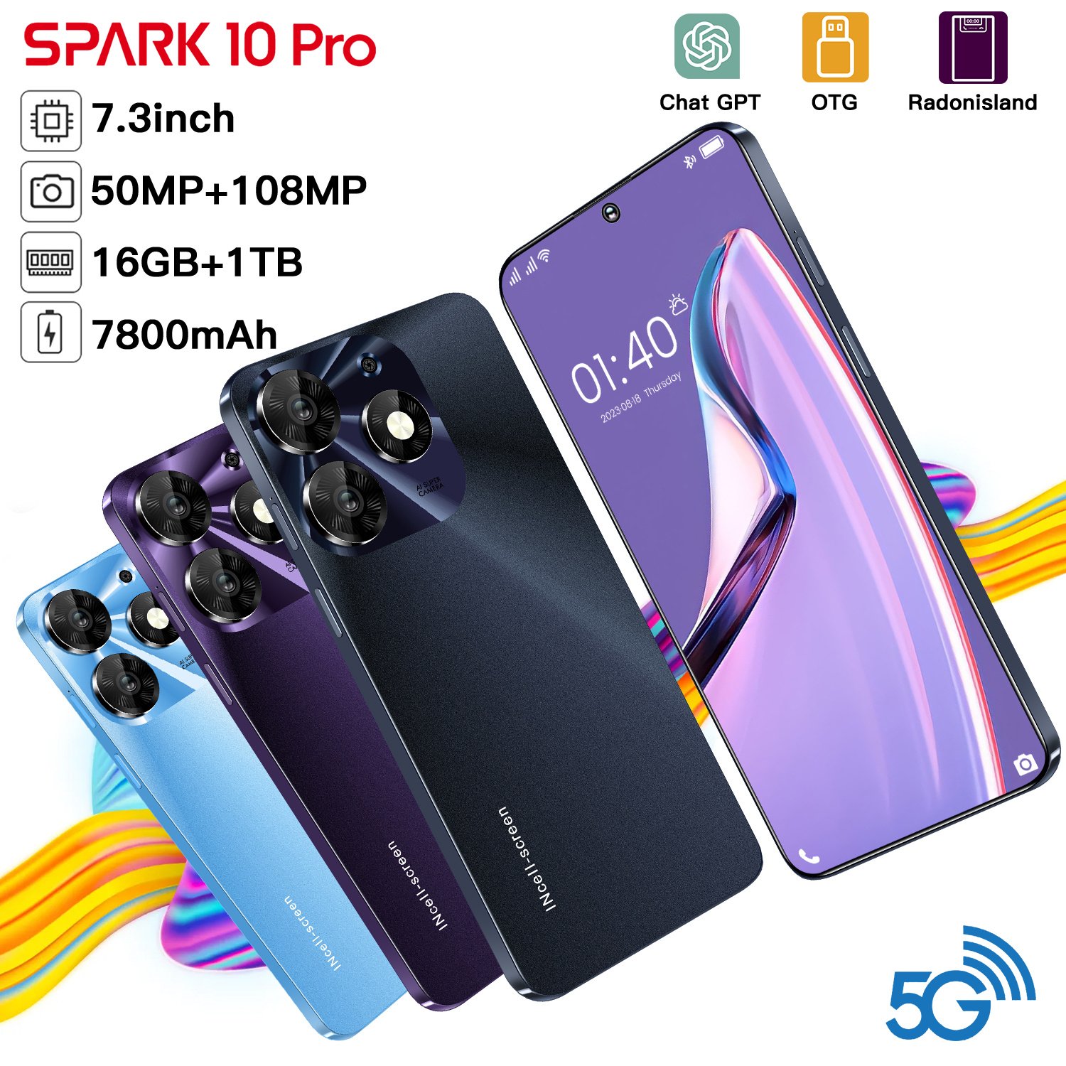 OEM Wholesale Custom Spark 10 Pro Smart Phones 16GB+1TB Face Recognition Dual Sim Feature Phones